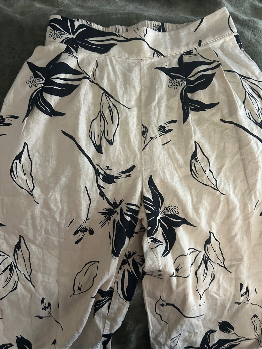 Cream Floral Bermuda Shorts with Navy Print